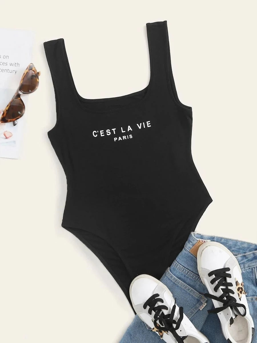 Slogan Graphic Tank Bodysuit