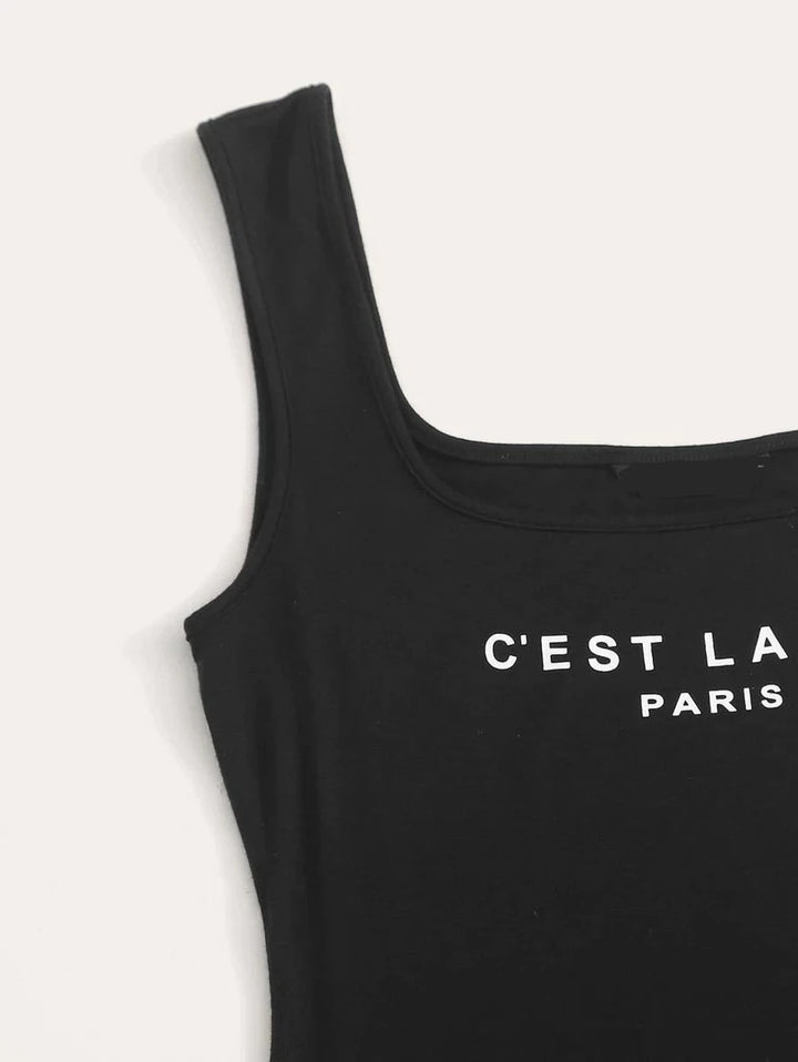 Slogan Graphic Tank Bodysuit