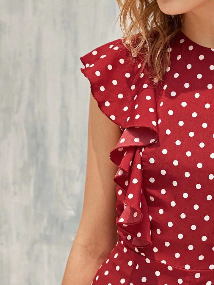 Ruffle Armhole Polka Dot Palazzo Jumpsuit