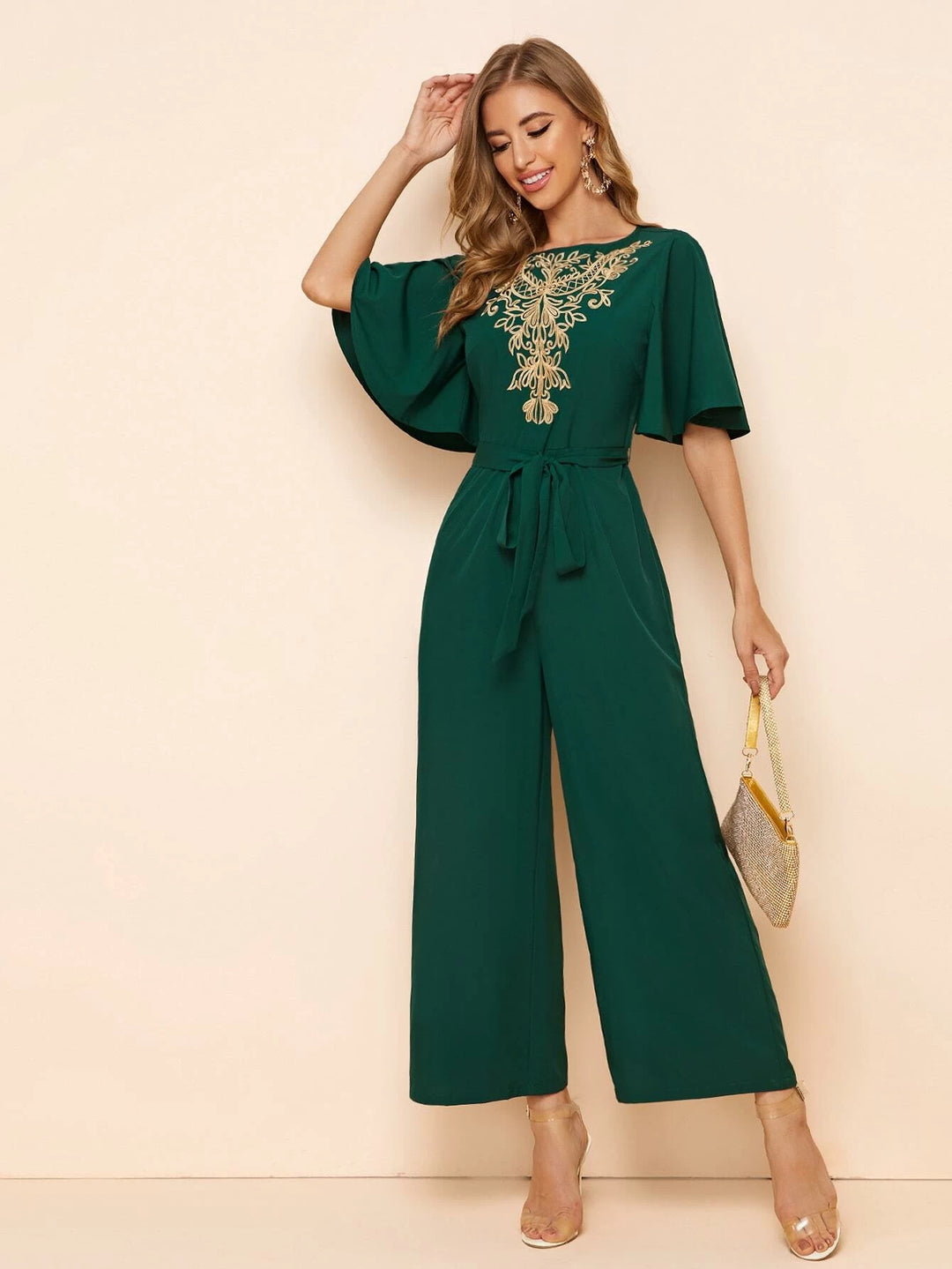 Detail Belted Palazzo Jumpsuit
