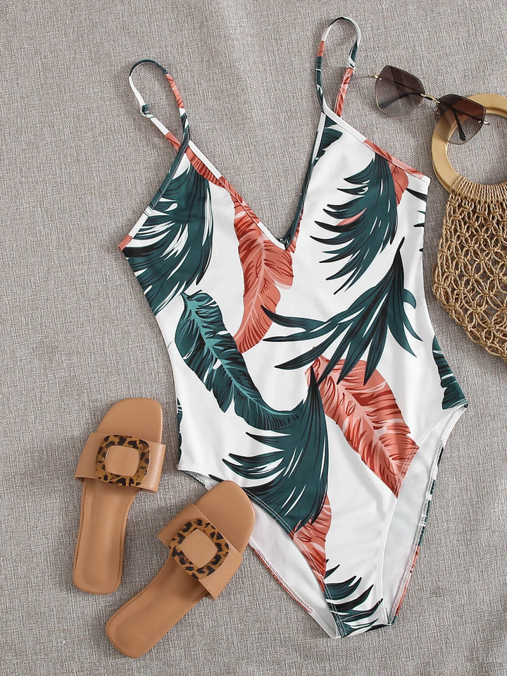 Jungle Leaf Print Cami Bodysuit