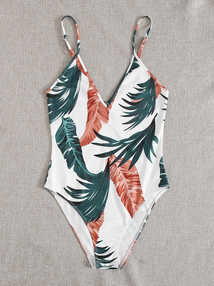 Jungle Leaf Print Cami Bodysuit