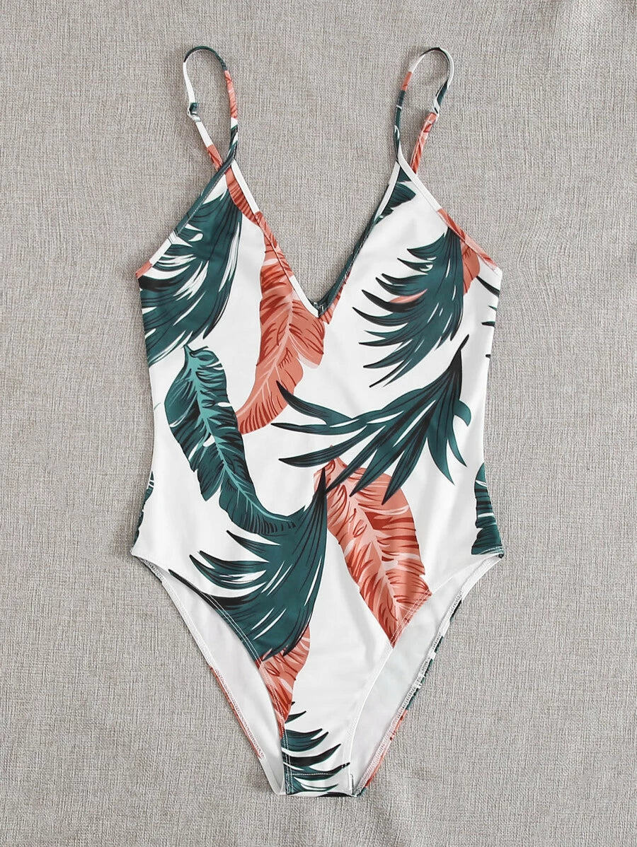 Jungle Leaf Print Cami Bodysuit