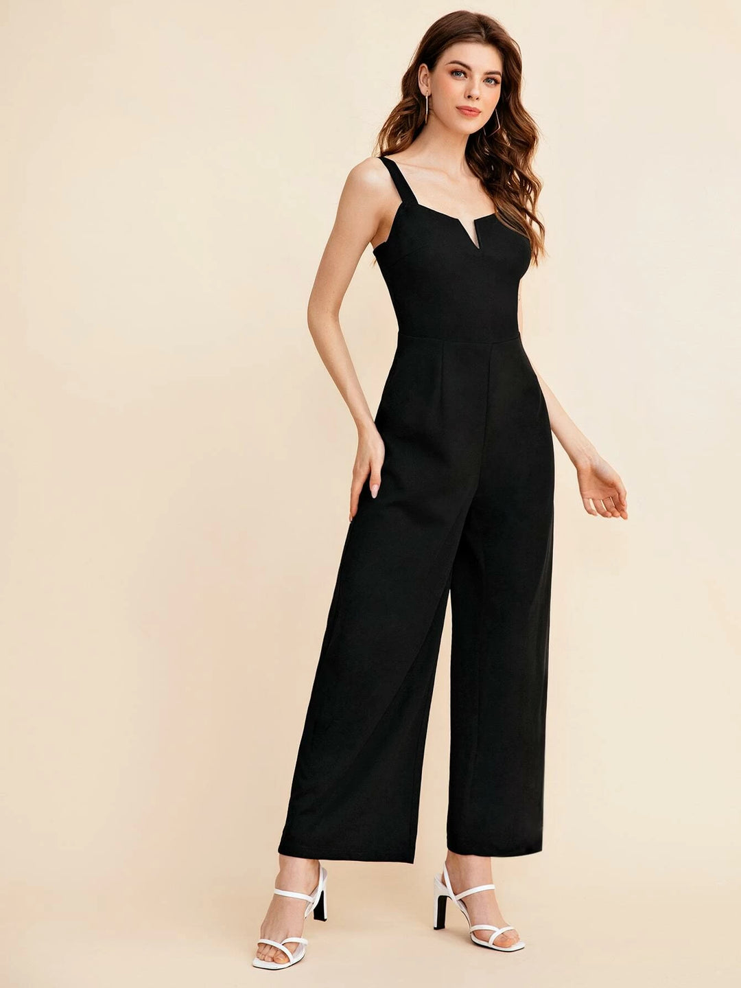 Notch Neck Solid Slip Jumpsuit