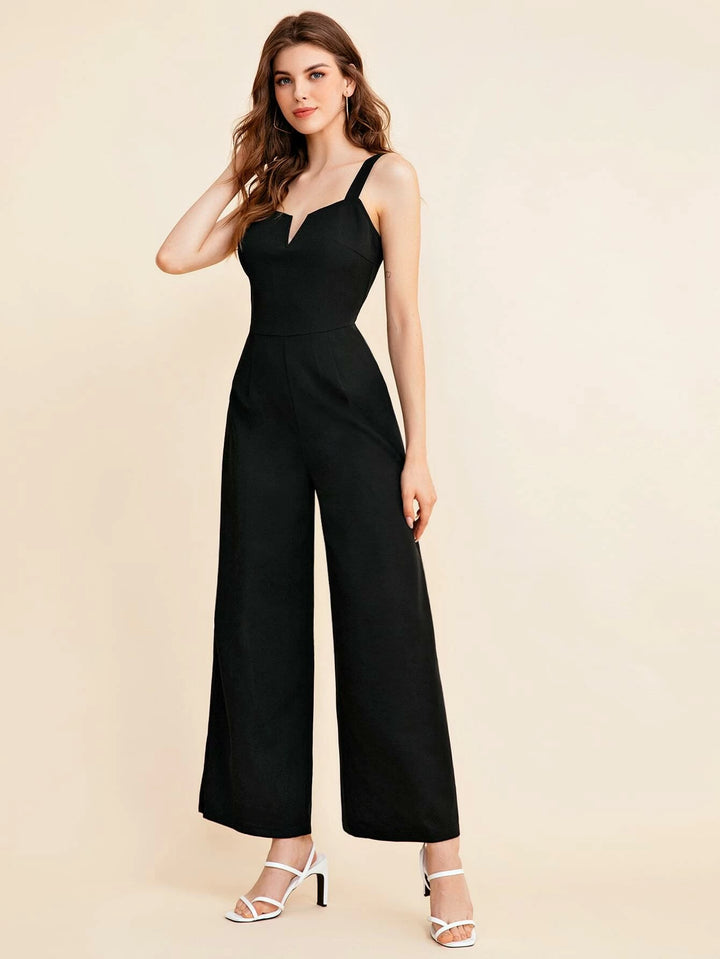 Notch Neck Solid Slip Jumpsuits