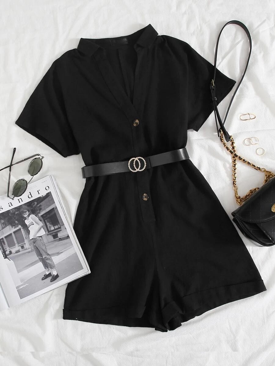 Button Front Romper Without Belt
