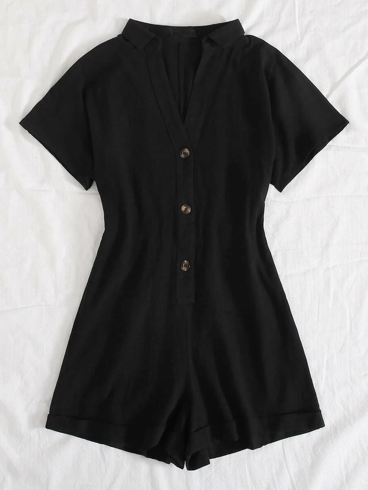 Button Front Romper Without Belt