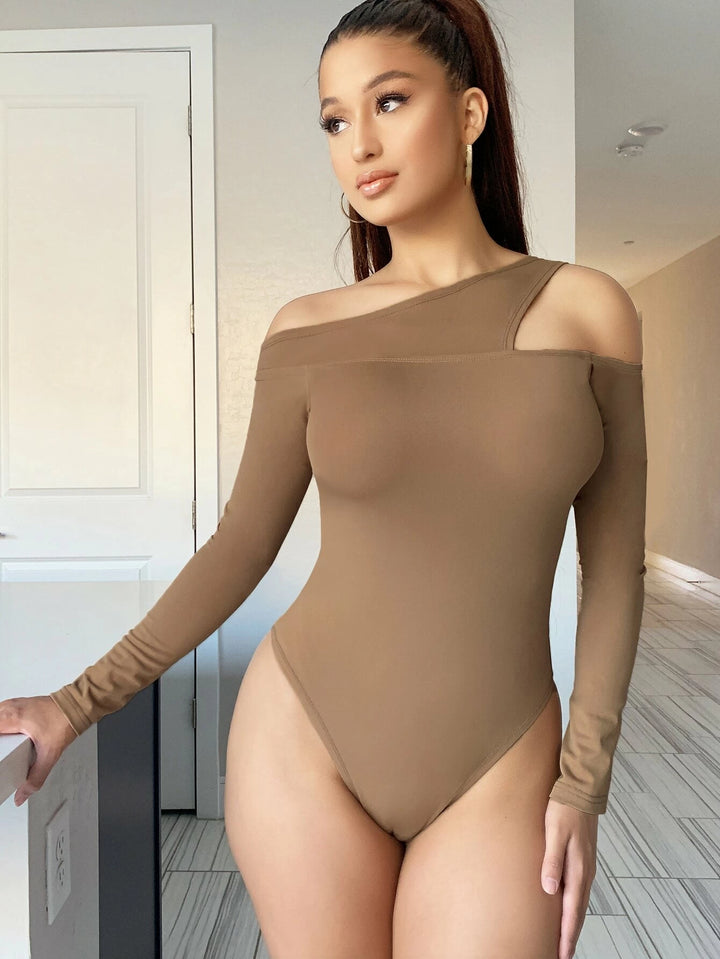 Asymmetrical Neck Form Fitted Bodysuit