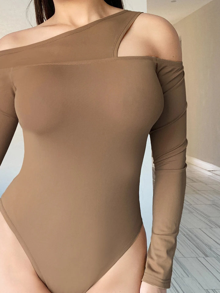 Asymmetrical Neck Form Fitted Bodysuit