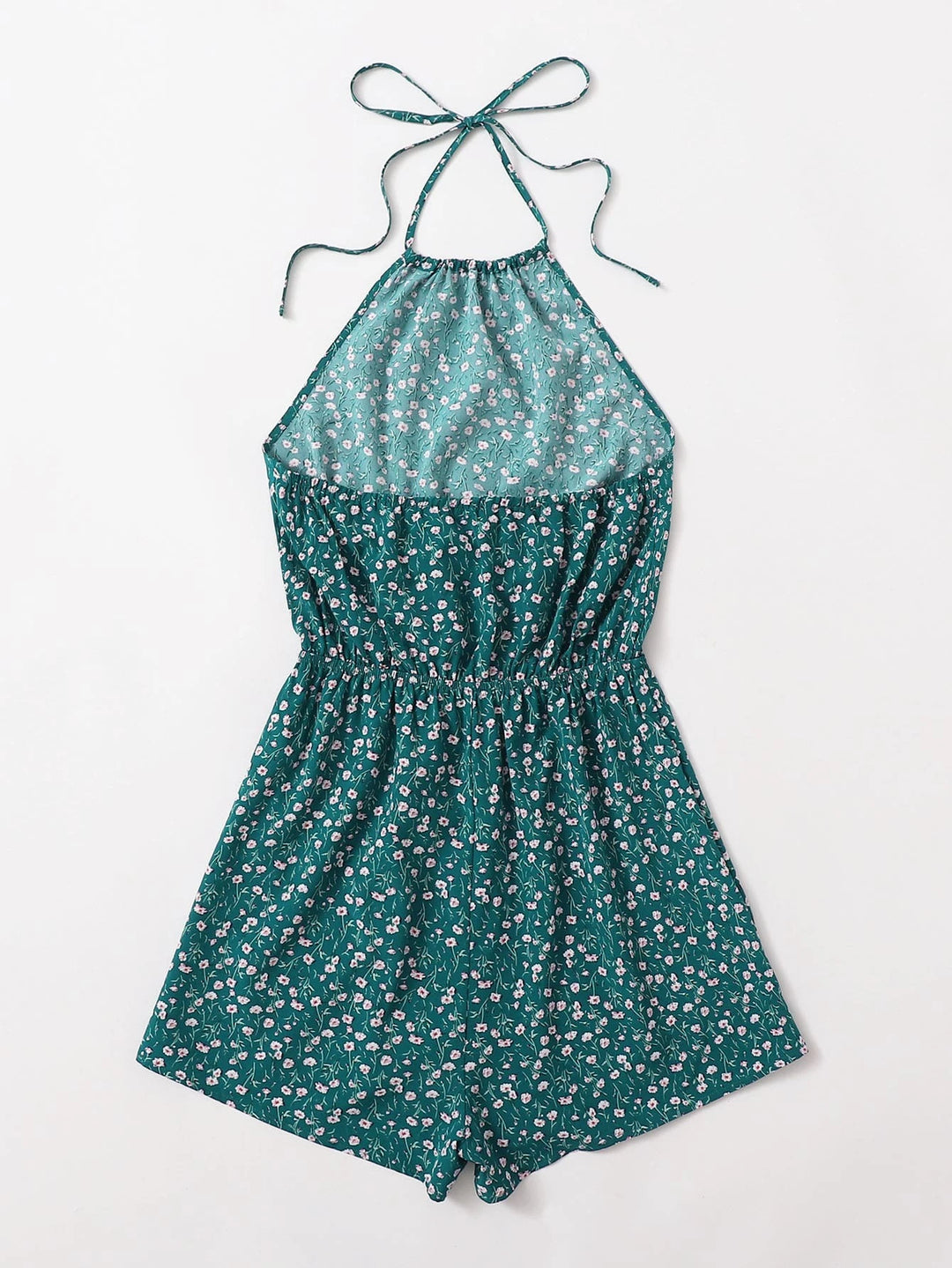 Floral Print Tie Back Halter Romper