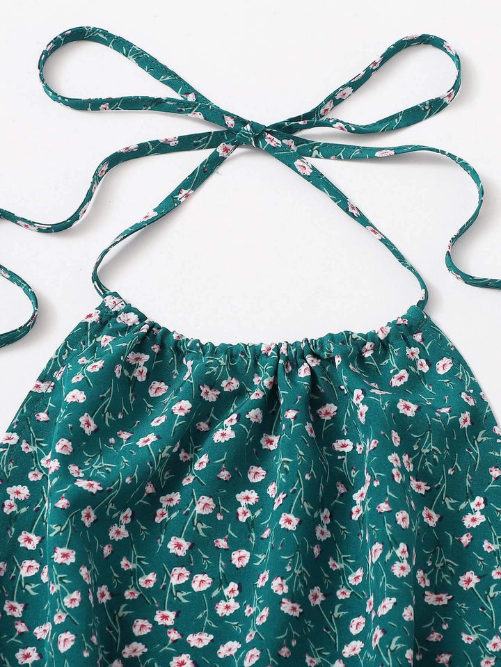 Floral Print Tie Back Halter Romper