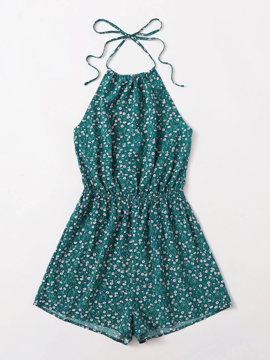 Floral Print Tie Back Halter Romper