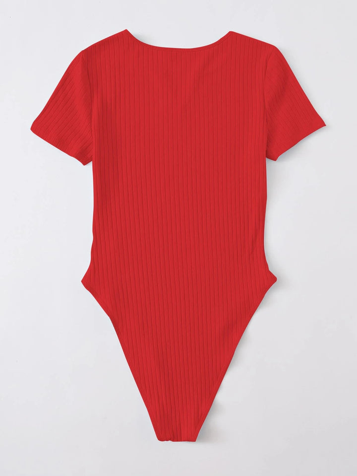 Notched Neck Rib-knit Bodysuit