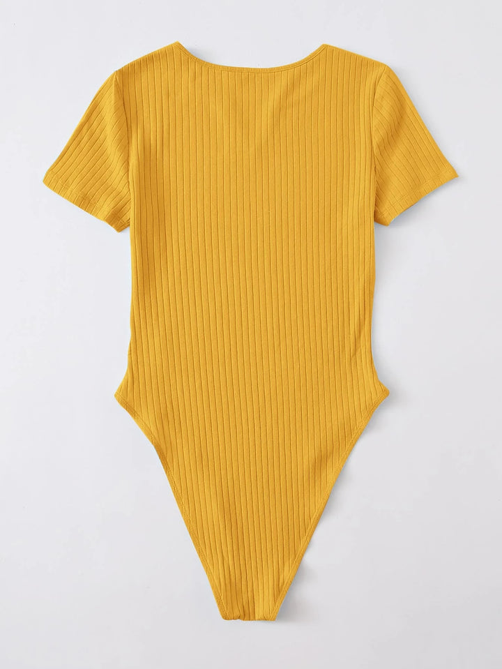 Notched Neck Rib-knit Bodysuit