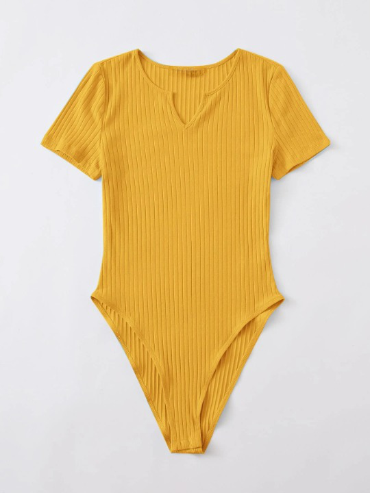 Notched Neck Rib-knit Bodysuit