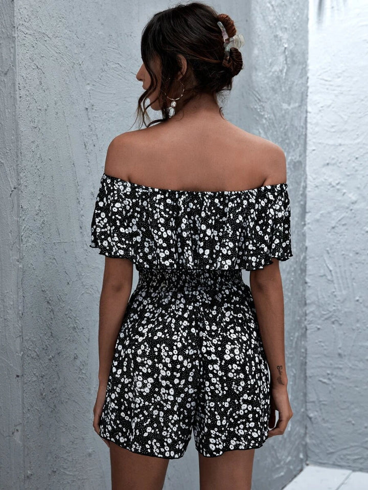 Ruffle Off Shoulder Floral Print Romper