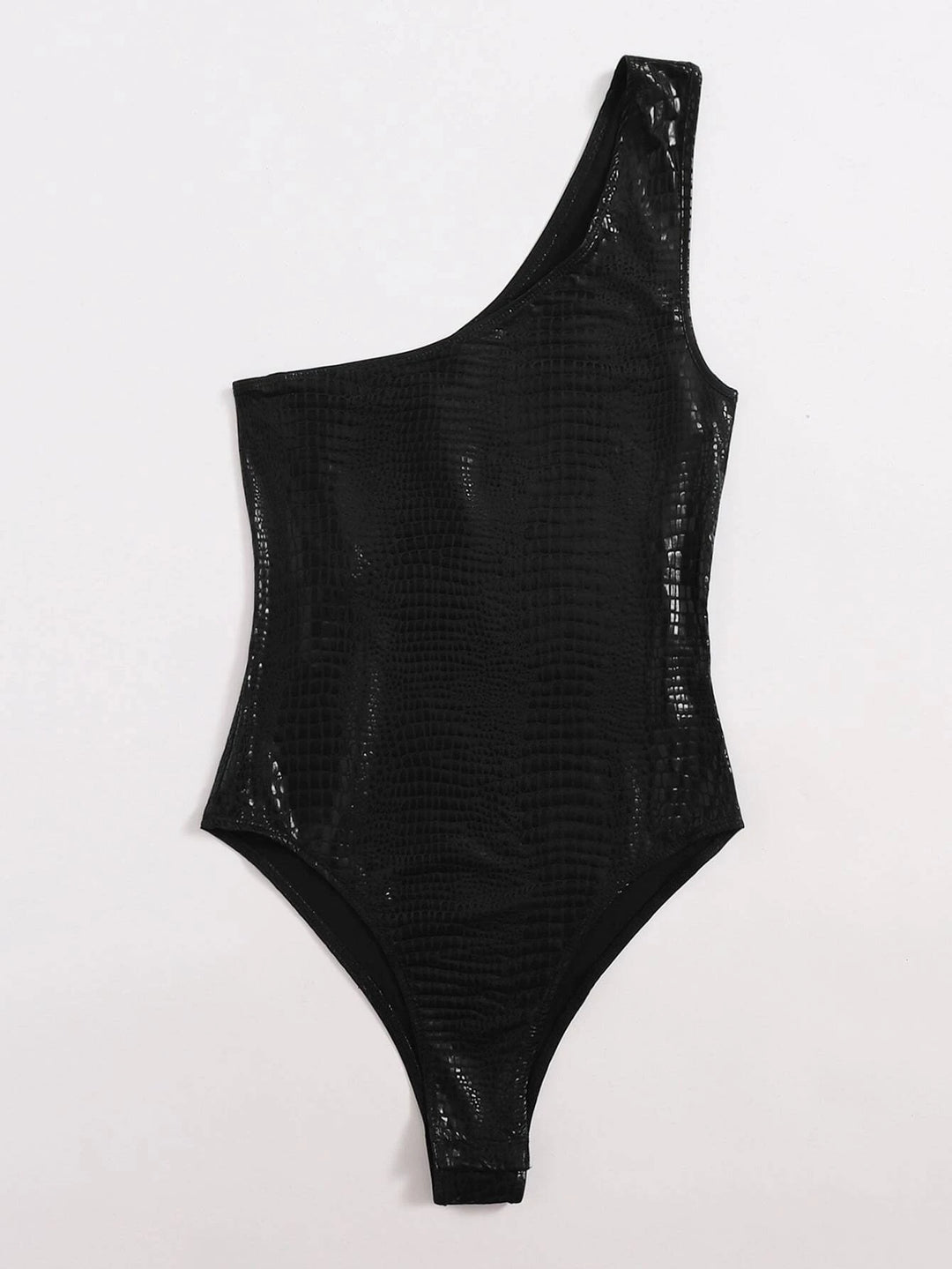 One Shoulder Crocodile Embossed Bodysuit