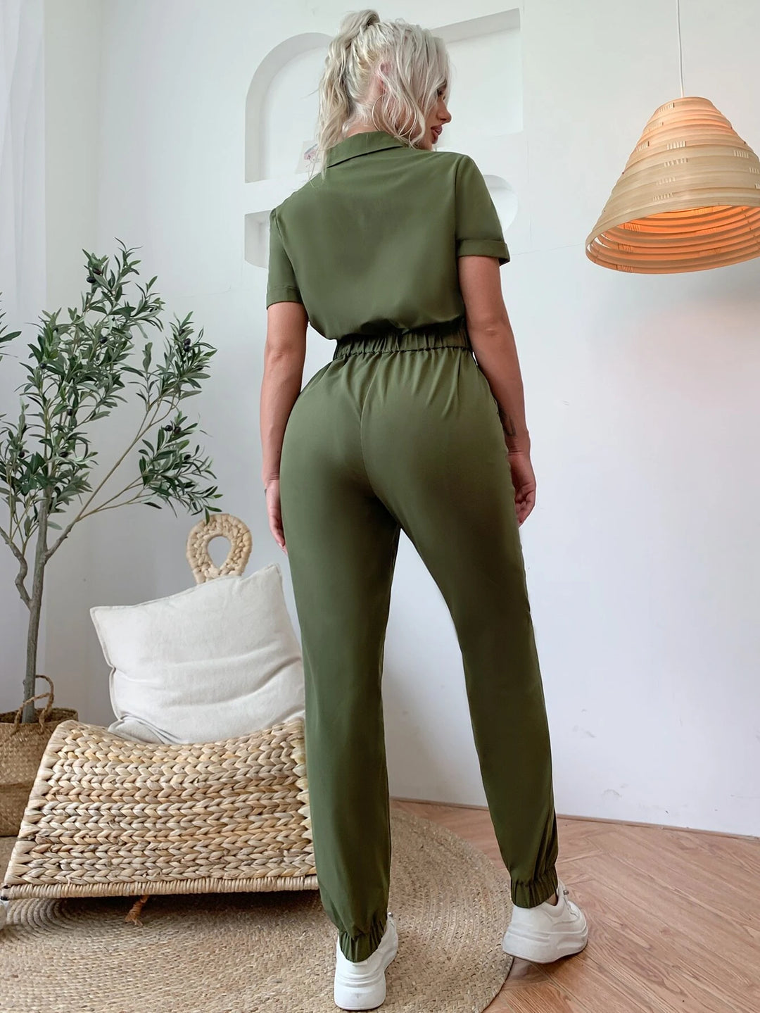 Flap Pocket Belted Front Knot Jumpsuit