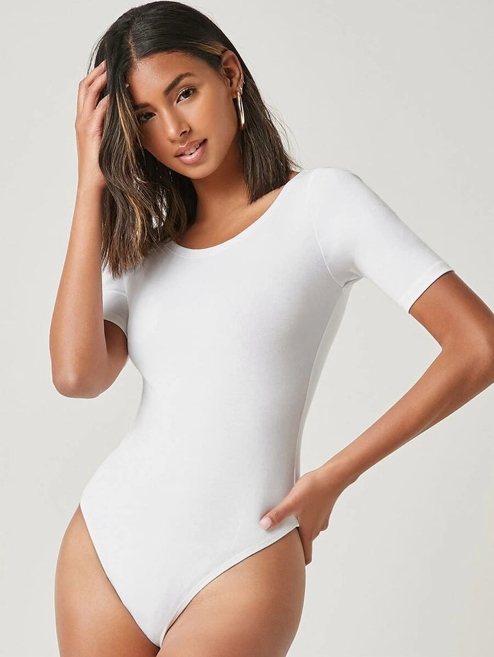Cotton Round Neck Solid Colored Fitted Bodysuit