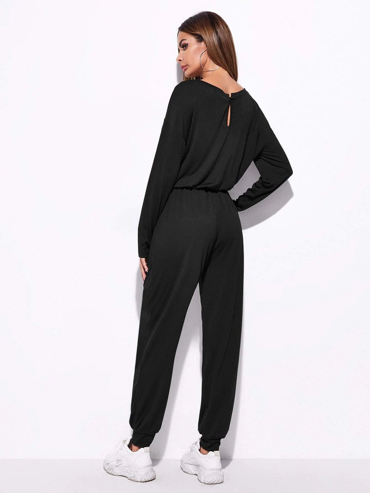 Drop Shoulder Knot Front Jumpsuit