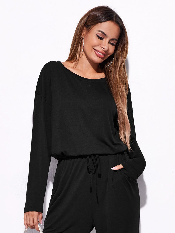 Drop Shoulder Knot Front Jumpsuit