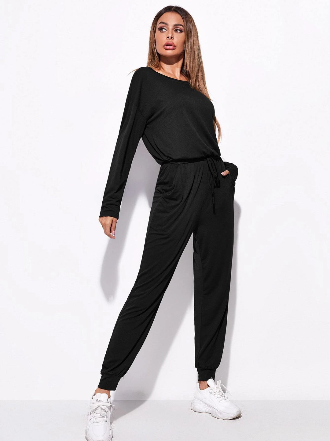 Drop Shoulder Knot Front Jumpsuit