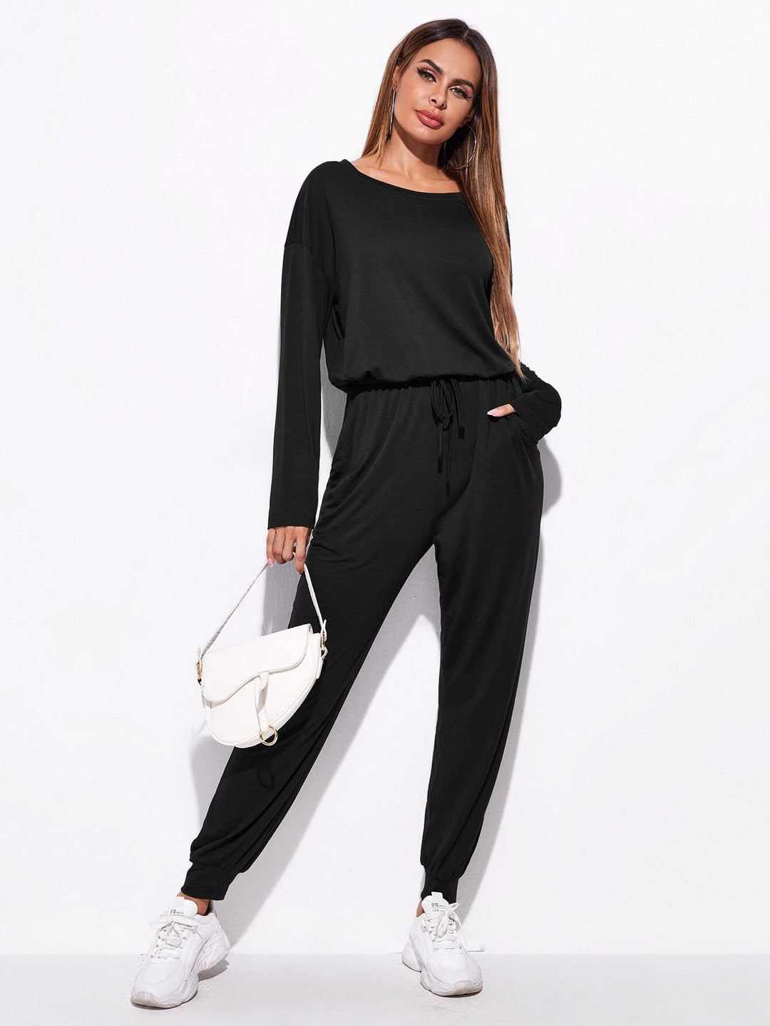 Drop Shoulder Knot Front Jumpsuit