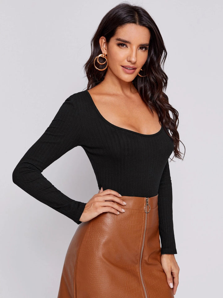 Scoop Neck Rib-knit Tee Bodysuit