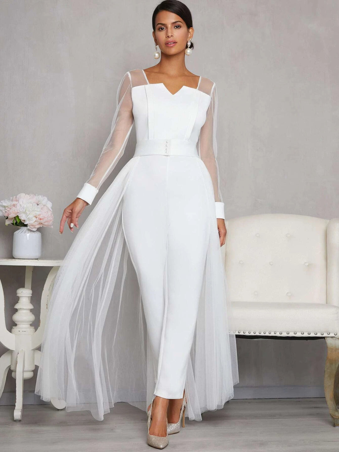 Long Sleeve Corset Jumpsuit With Skirt