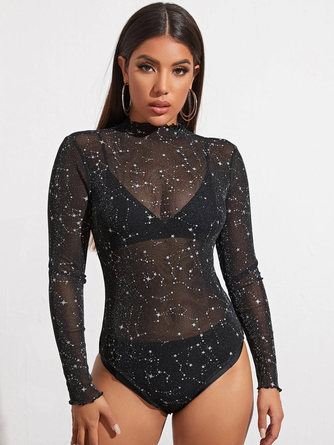 Galaxy Mock Neck Mesh Bodysuit