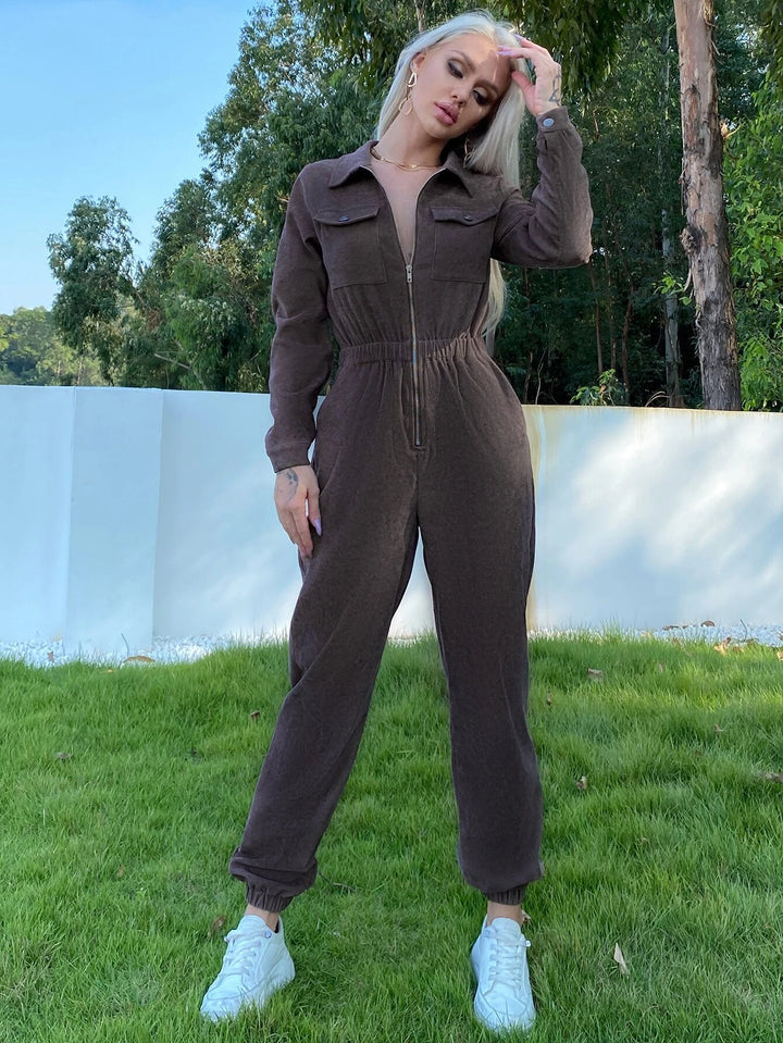 Flap Pocket Zip Up Jumpsuit