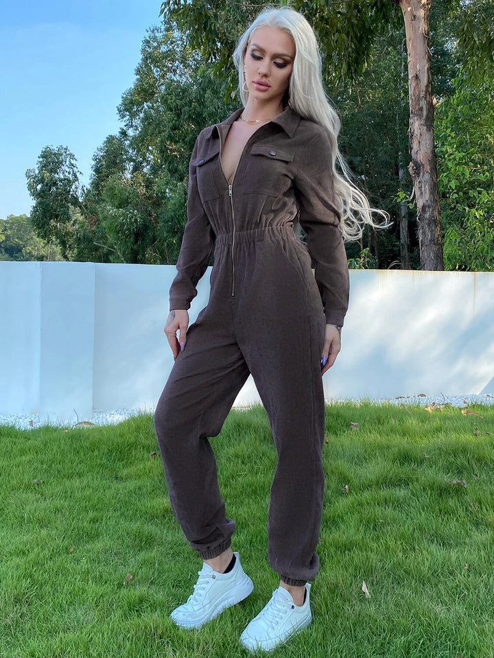 Flap Pocket Zip Up Jumpsuit