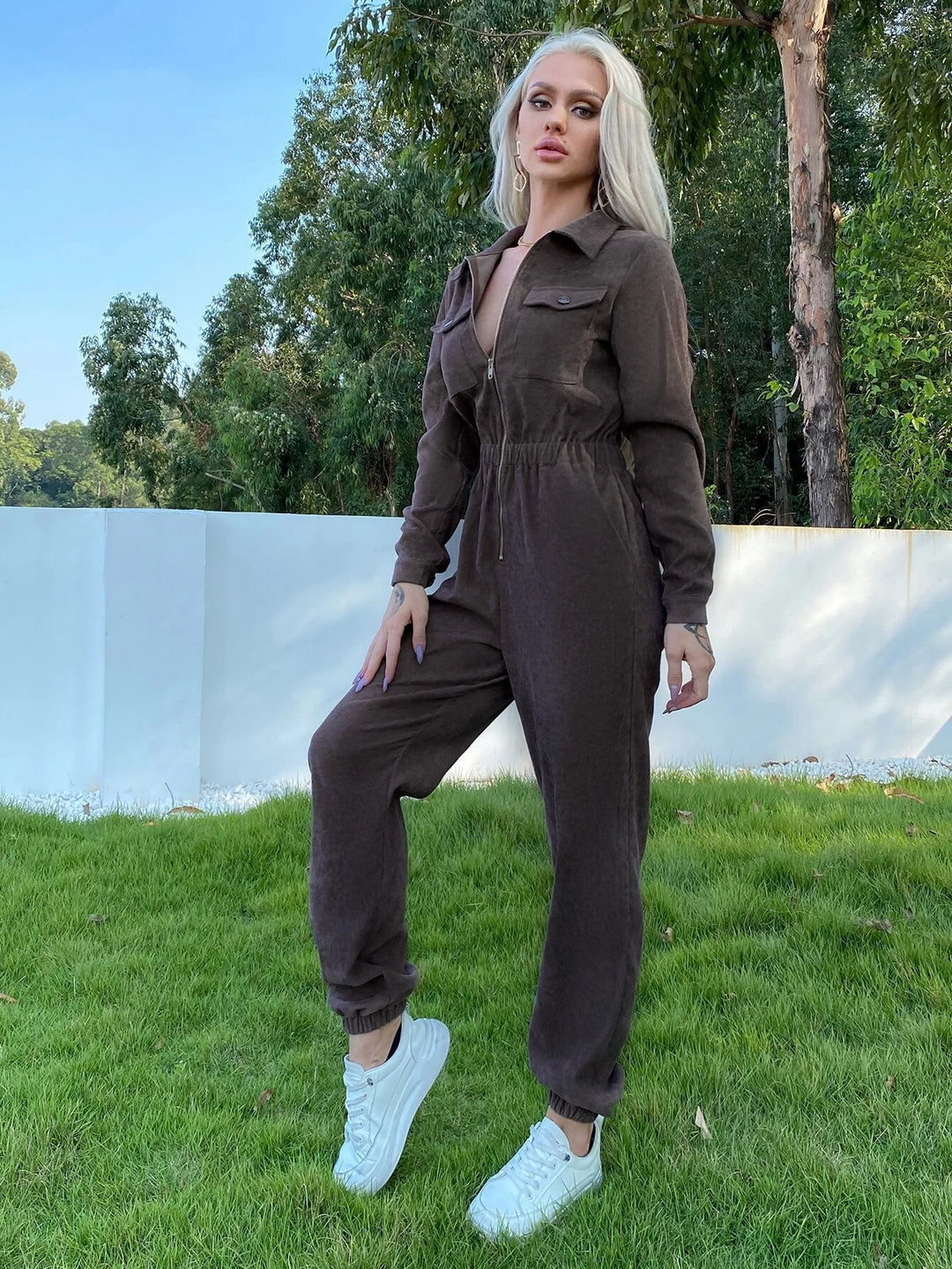 Flap Pocket Zip Up Jumpsuit