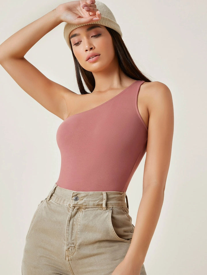 One Shoulder Solid Colored Bodysuit