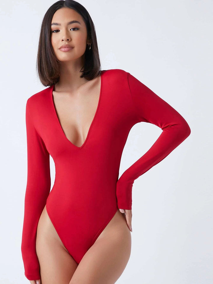 Deep V Neck Fitted Bodysuit