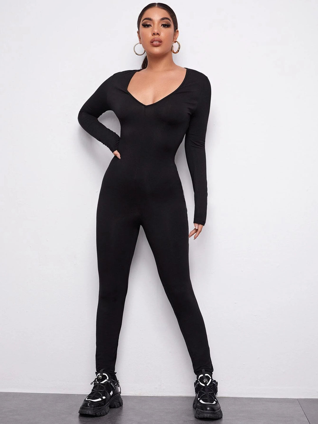 Solid Colored Long Sleeve Jumpsuit