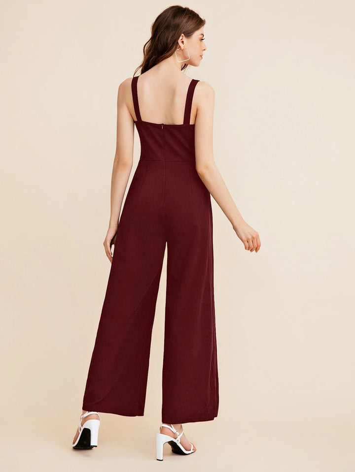 Notch Neck Solid Slip Jumpsuits