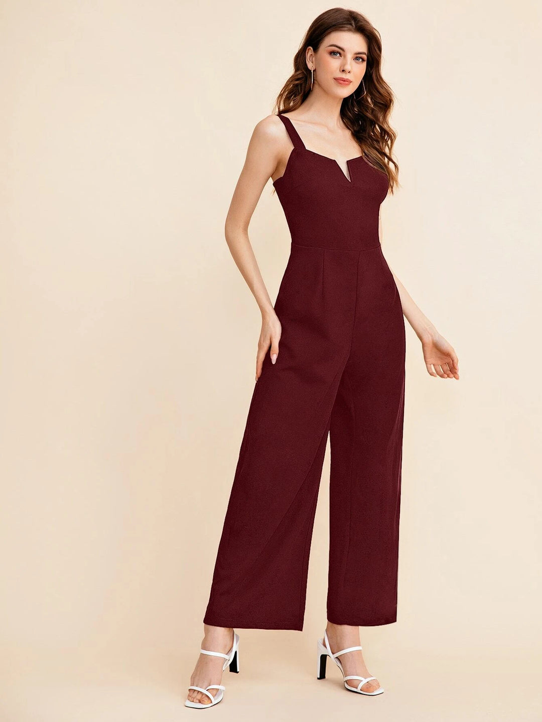 Notch Neck Solid Slip Jumpsuits