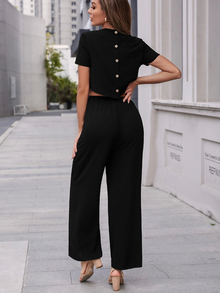 Buttoned Back Waist Solid Jumpsuit