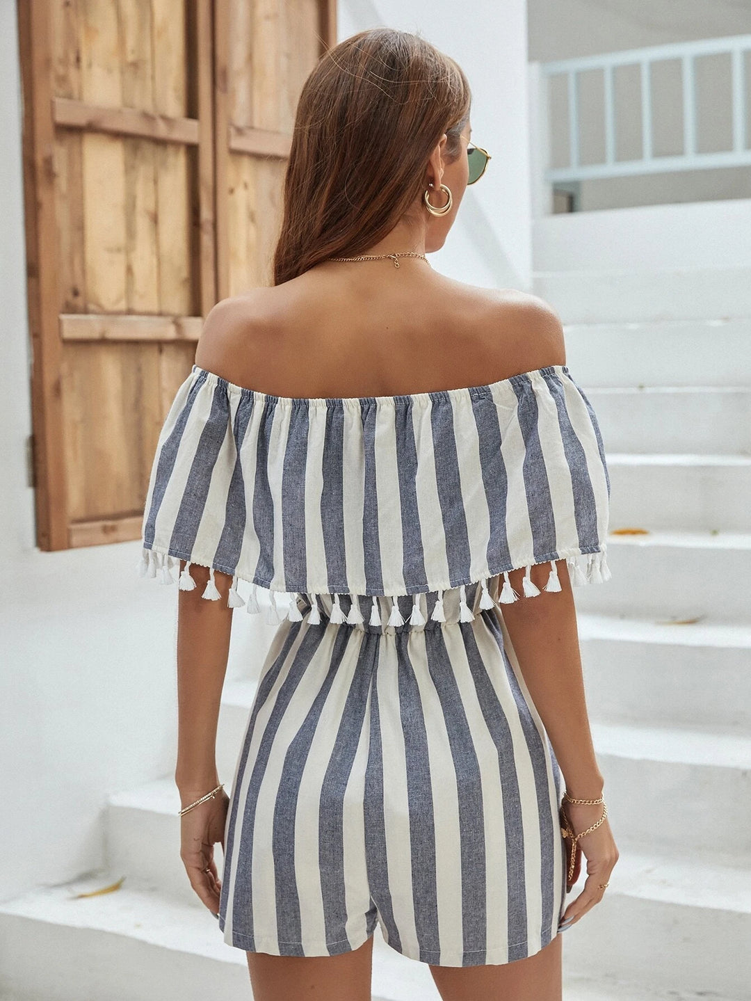 Striped Trim Bardot Romper