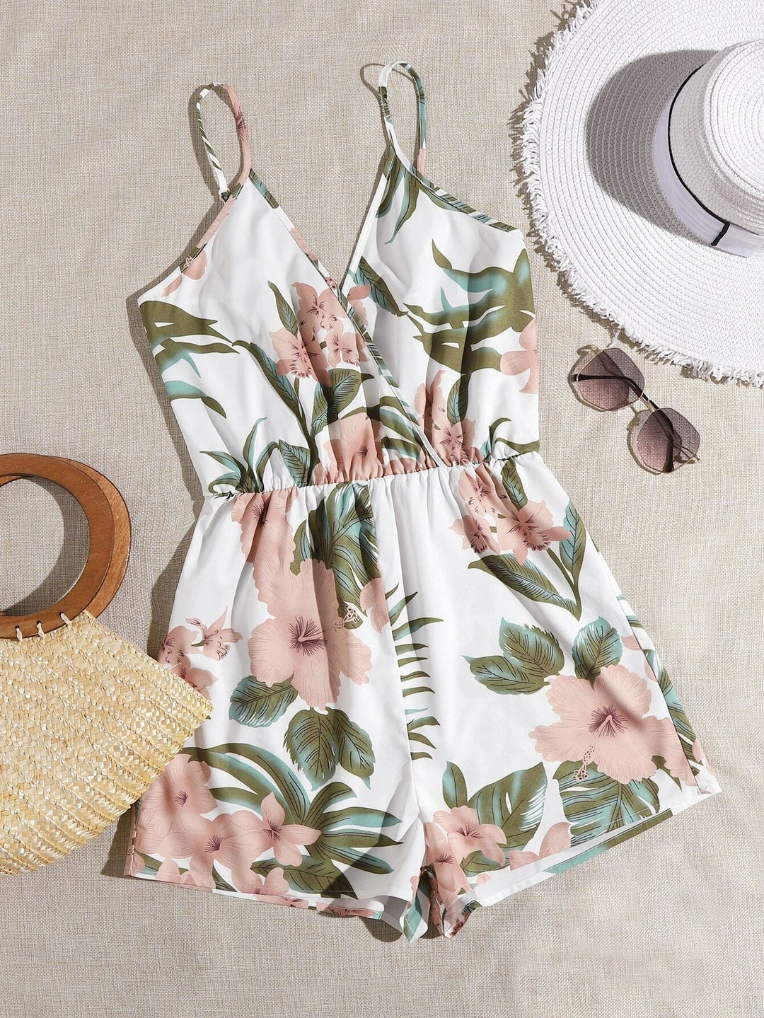 Neck Floral Print Cami Romper