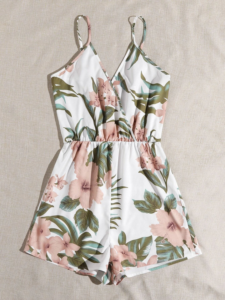 Neck Floral Print Cami Romper