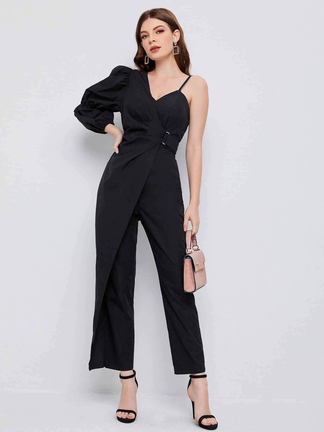 Neck Gathered Sleeve Jumpsuit Comfy Jumpsuits