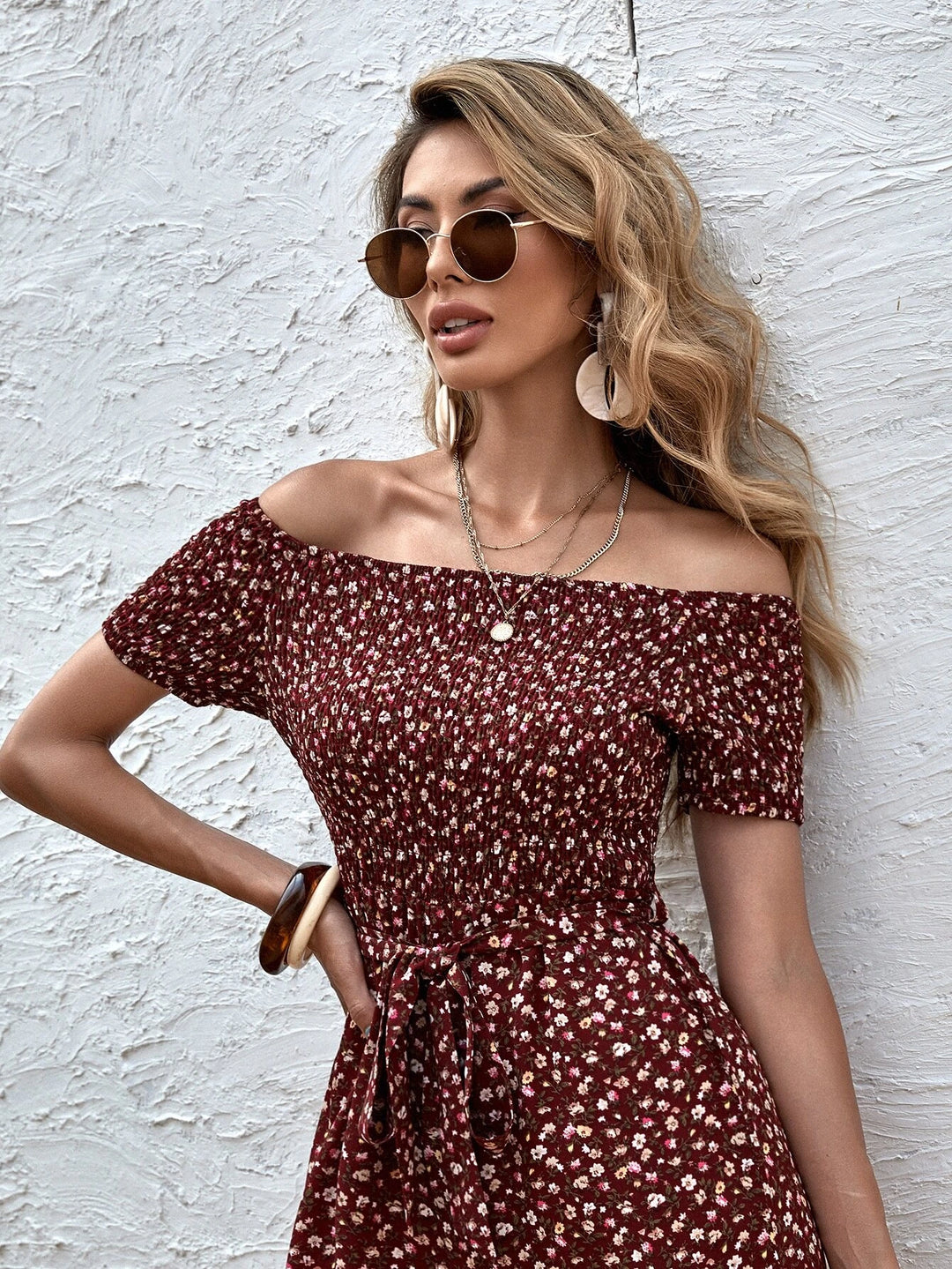 Long Floral Printed Short Sleeve Jumpsuit