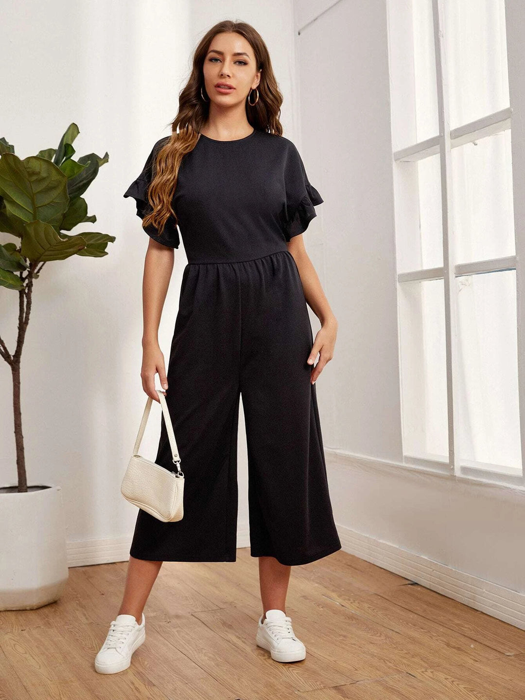 Ruffle Cuff Solid Jumpsuit