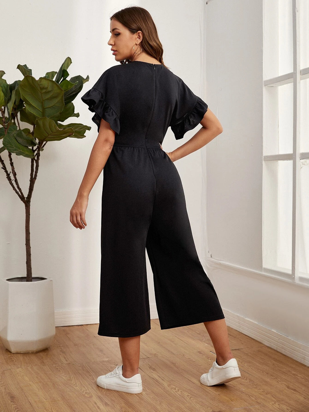 Ruffle Cuff Solid Jumpsuit