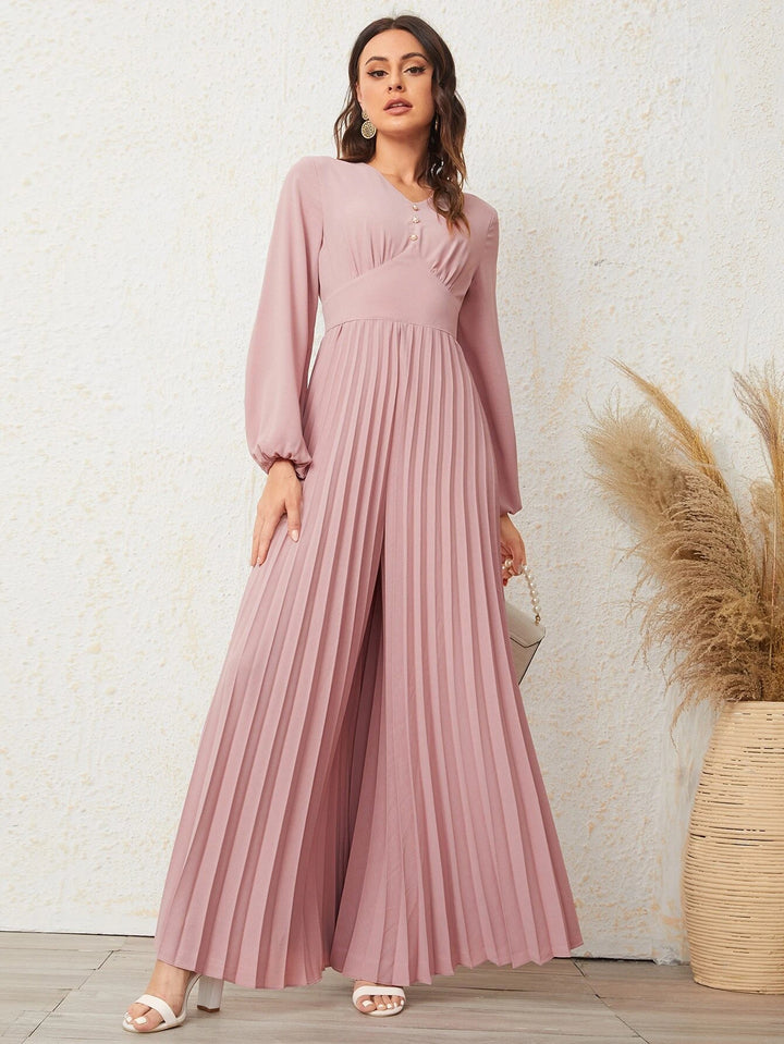 Front Lantern Sleeve Pleated Jumpsuit