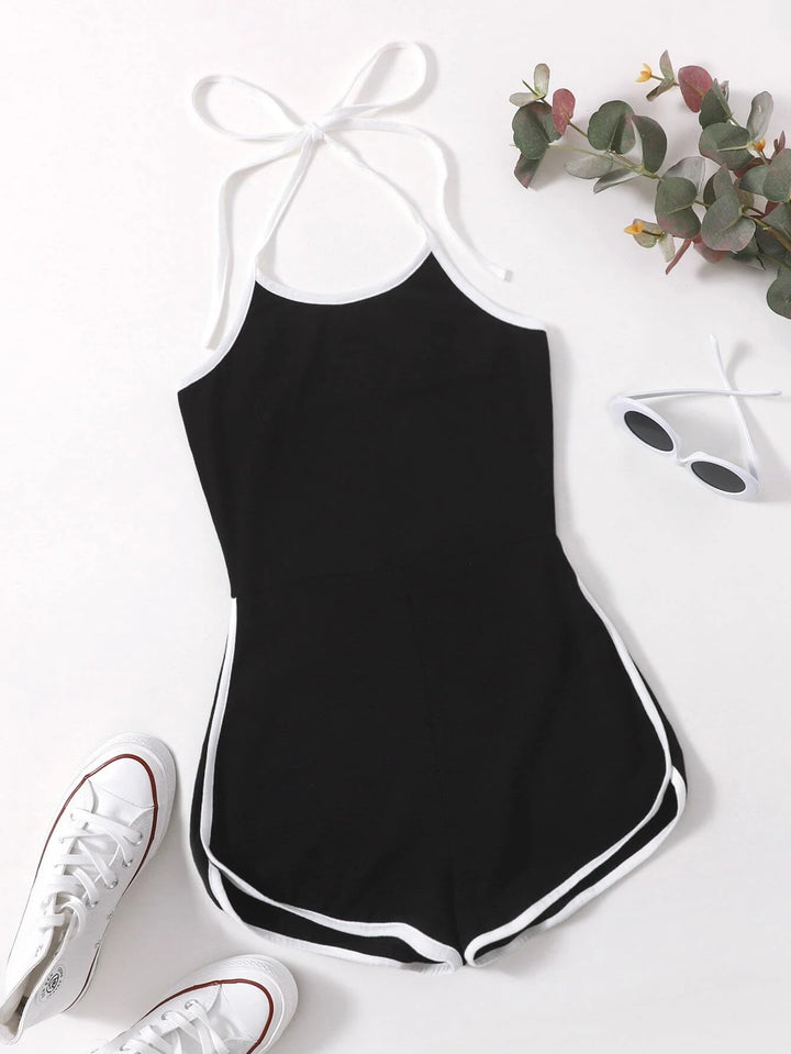 Contrast Binding Halter Romper