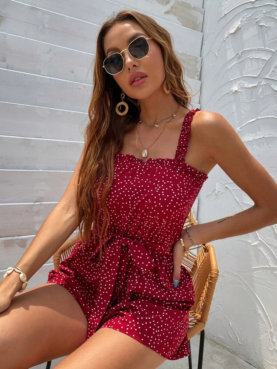 Polka Dot Frill Trimed Cami Romper