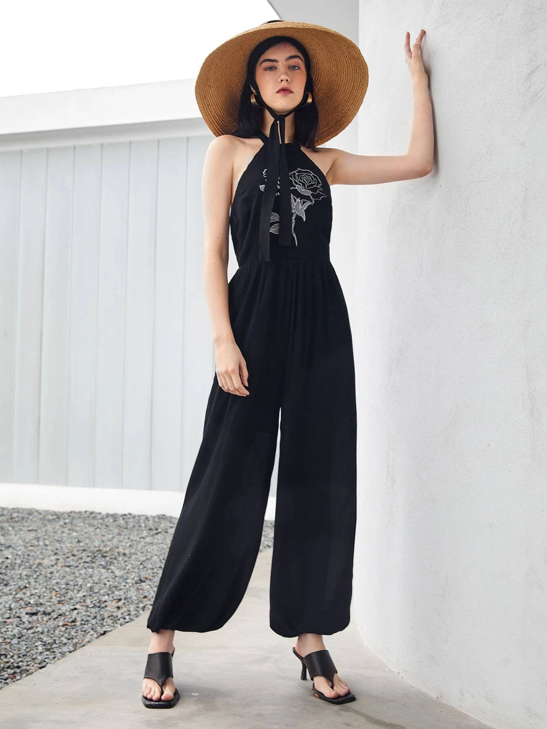 Floral Backless Embroidered Jumpsuit